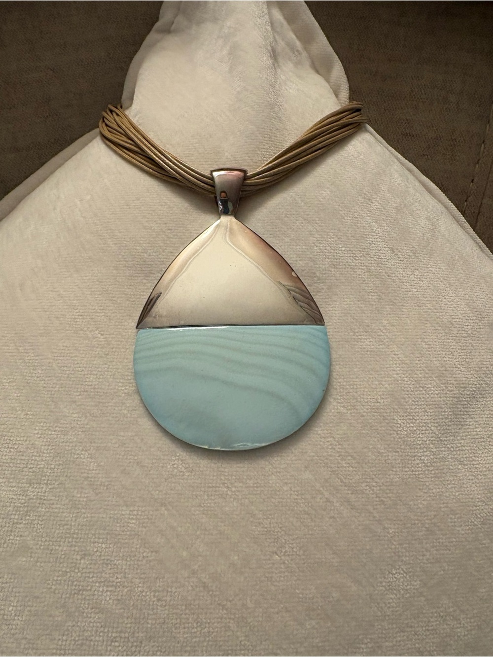 Silver Teardrop Statement Necklace with Light Blue Inlay